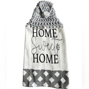 Hand Crafted Gray and White Home Sweet Home Kitchen Hanging Hand Towel